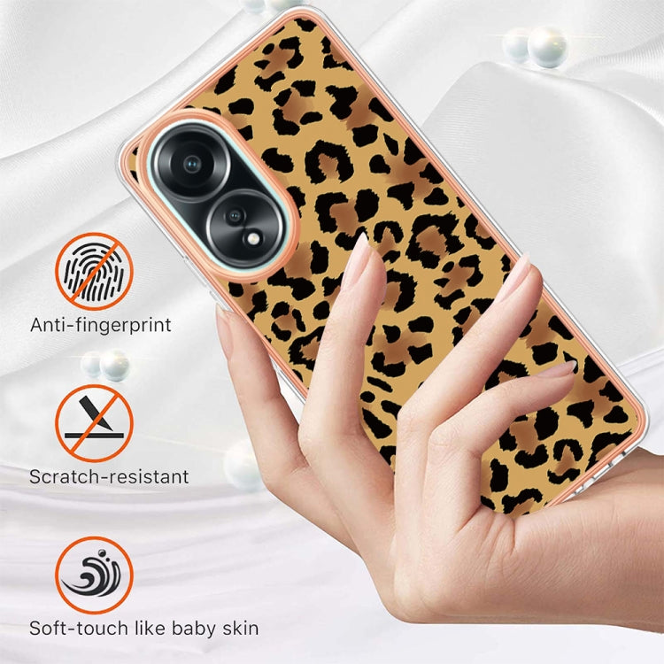 For OPPO A58 4G Electroplating Marble Dual-side IMD Phone Case(Leopard Print)