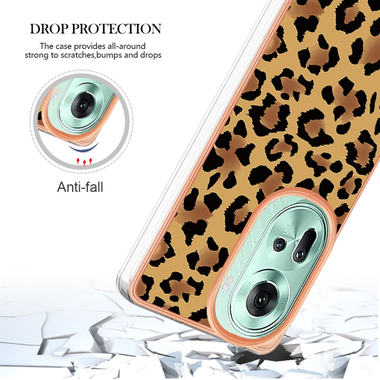 For OPPO Reno11 5G Global Electroplating Marble Dual-side IMD Phone Case(Leopard Print)