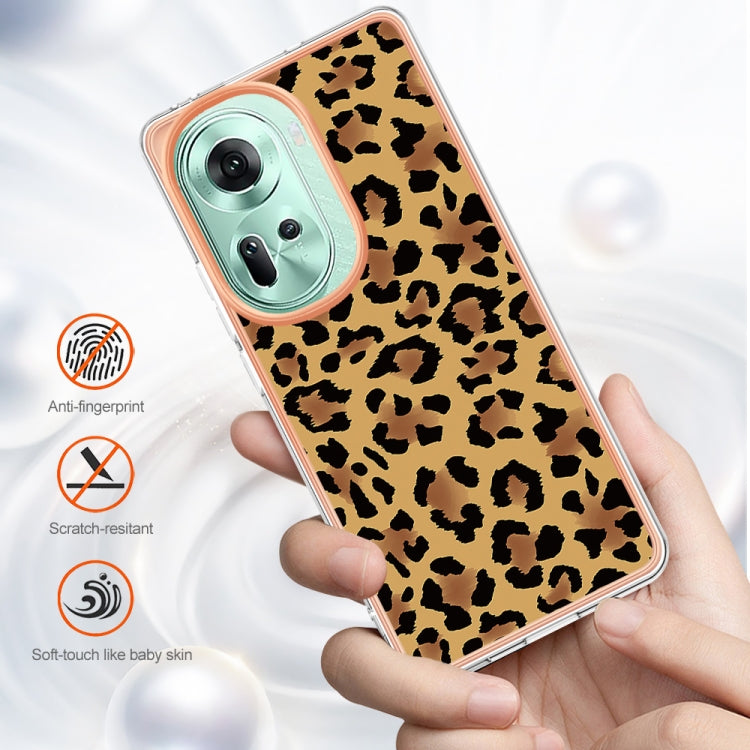 For OPPO Reno11 5G Global Electroplating Marble Dual-side IMD Phone Case(Leopard Print)