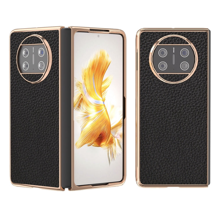 For Huawei Mate X3 Electroplating Genuine Leather Litchi Texture Phone Case(Black)