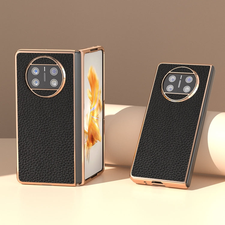 For Huawei Mate X3 Electroplating Genuine Leather Litchi Texture Phone Case(Black)
