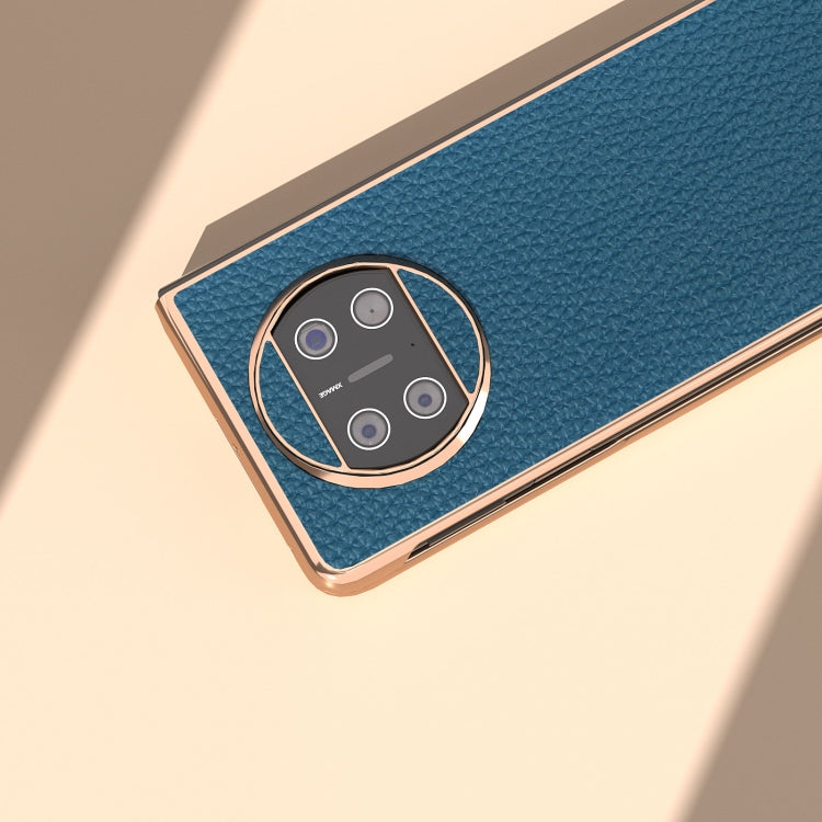 For Huawei Mate X3 Electroplating Genuine Leather Litchi Texture Phone Case(Blue)