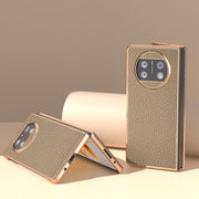 For Huawei Mate X3 Electroplating Genuine Leather Litchi Texture Phone Case(Grey)