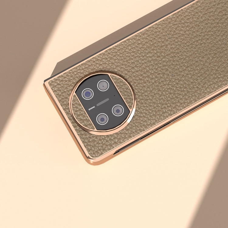For Huawei Mate X3 Electroplating Genuine Leather Litchi Texture Phone Case(Grey)