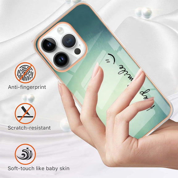 For iPhone 16 Pro Max Electroplating Marble Dual-side IMD Phone Case(Smile)