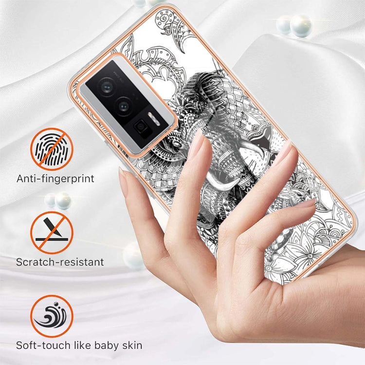For Xiaomi Poco F5 Pro 5G / Redmi K60 Electroplating Marble Dual-side IMD Phone Case(Totem Elephant)