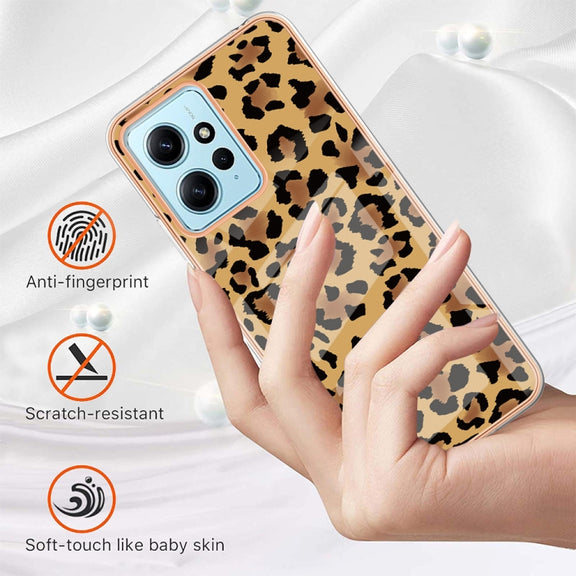 For Xiaomi Redmi Note 12 4G Electroplating Marble Dual-side IMD Phone Case(Leopard Print)