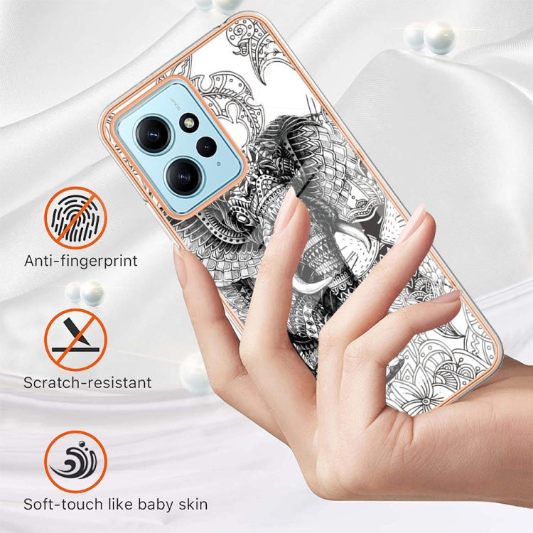 For Xiaomi Redmi Note 12 4G Electroplating Marble Dual-side IMD Phone Case(Totem Elephant)