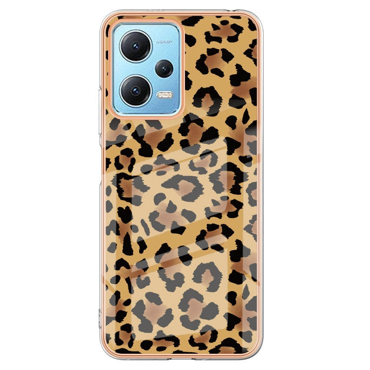 For Xiaomi Redmi Note 12 5G Global Electroplating Marble Dual-side IMD Phone Case(Leopard Print)