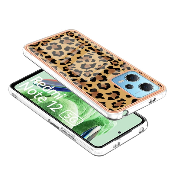For Xiaomi Redmi Note 12 5G Global Electroplating Marble Dual-side IMD Phone Case(Leopard Print)