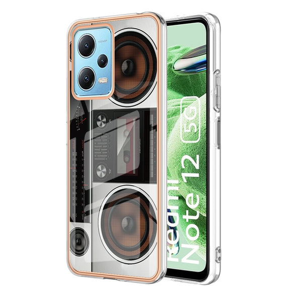 For Xiaomi Redmi Note 12 5G Global Electroplating Marble Dual-side IMD Phone Case(Retro Radio)