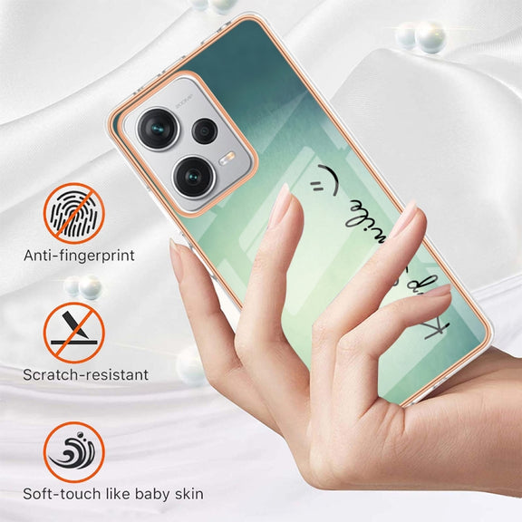 For Xiaomi Redmi Note 12 Pro+ Global Electroplating Marble Dual-side IMD Phone Case(Smile)