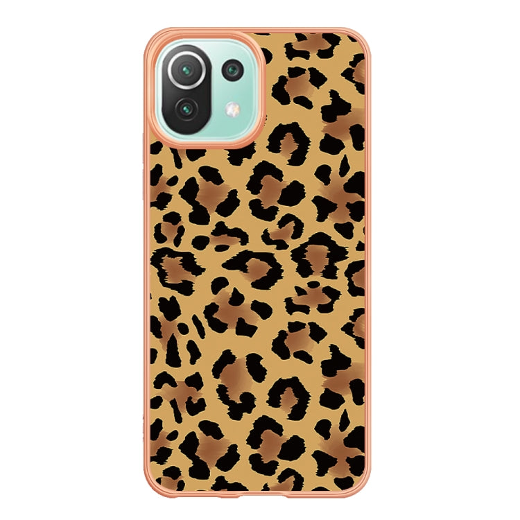 For Xiaomi 11 Lite Electroplating Marble Dual-side IMD Phone Case(Leopard Print)