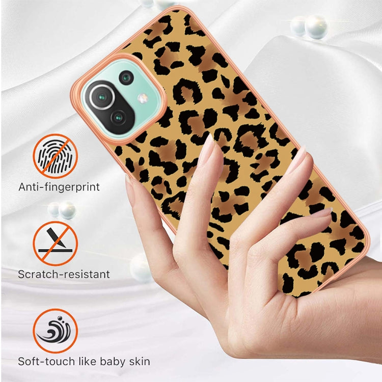 For Xiaomi 11 Lite Electroplating Marble Dual-side IMD Phone Case(Leopard Print)