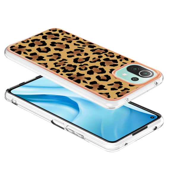 For Xiaomi 11 Lite Electroplating Marble Dual-side IMD Phone Case(Leopard Print)