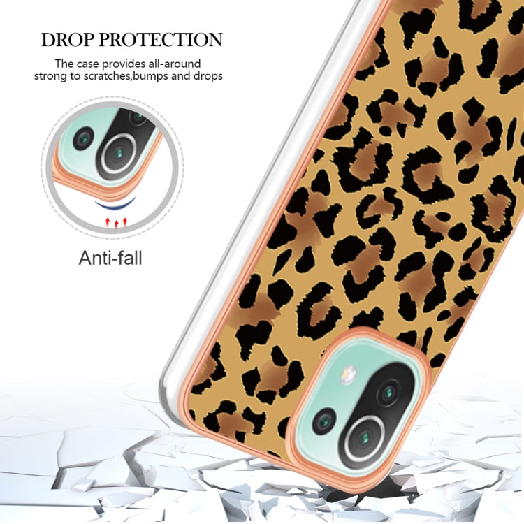 For Xiaomi 11 Lite Electroplating Marble Dual-side IMD Phone Case(Leopard Print)