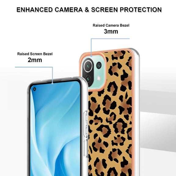 For Xiaomi 11 Lite Electroplating Marble Dual-side IMD Phone Case(Leopard Print)