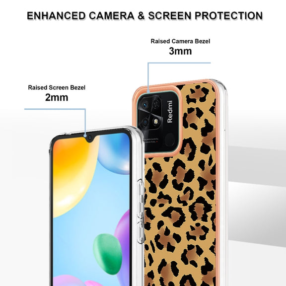 For Xiaomi Redmi 10C Electroplating Marble Dual-side IMD Phone Case(Leopard Print)