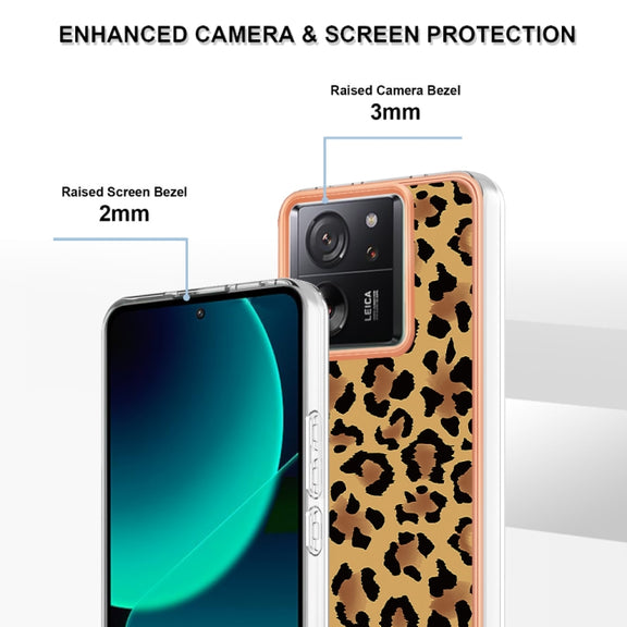 For Xiaomi 13T/13T Pro Electroplating Marble Dual-side IMD Phone Case(Leopard Print)
