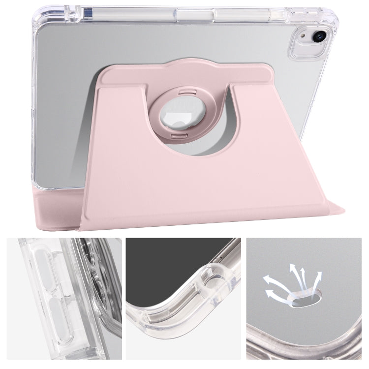 For iPad Air 11 2025 / 2024 Clear Acrylic 360 Rotation Detachable Leather Tablet Case(Pink)