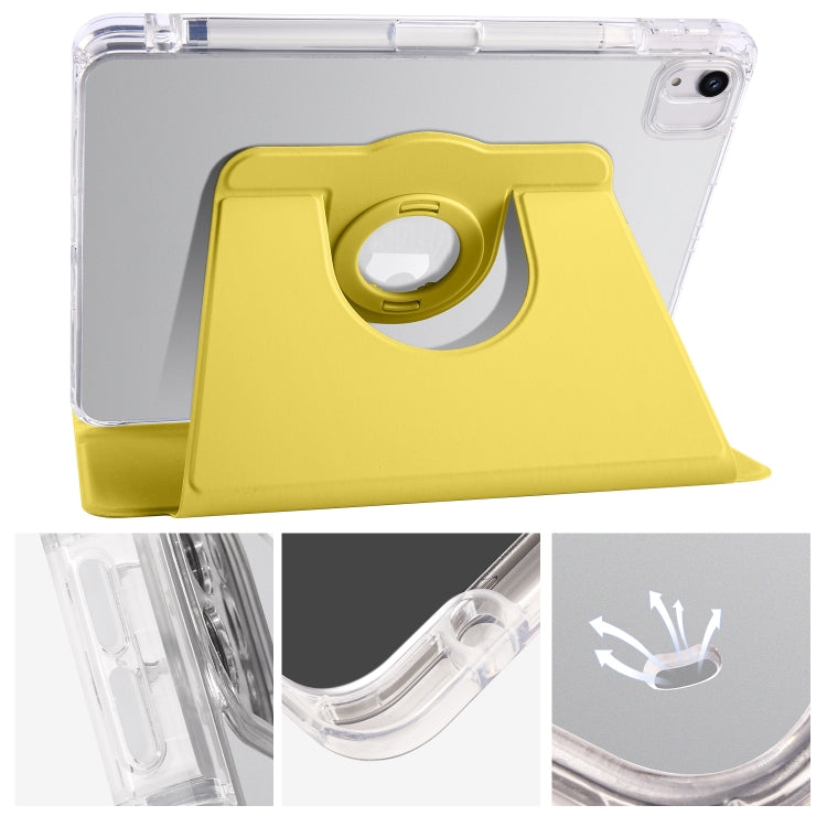 For iPad Air 13 2024 Clear Acrylic 360 Rotation Detachable Leather Tablet Case(Yellow)
