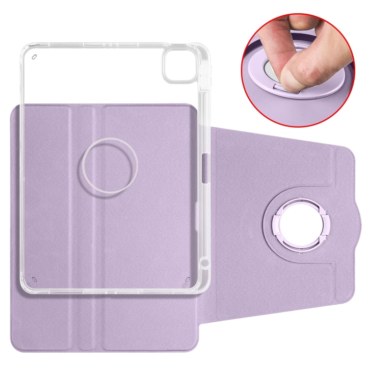 For iPad Pro 11 2024 Clear Acrylic 360 Rotation Detachable Leather Tablet Case(Light Purple)