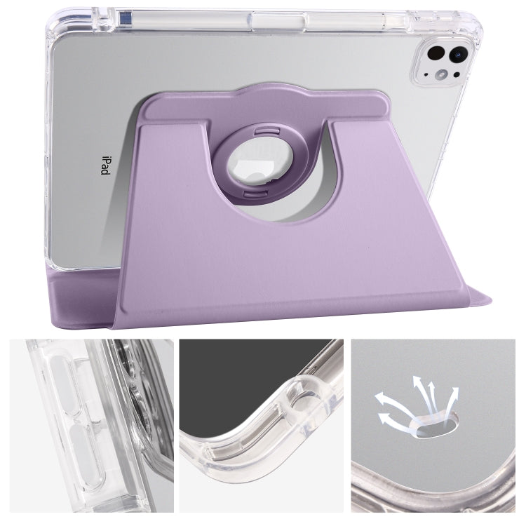 For iPad Pro 11 2024 Clear Acrylic 360 Rotation Detachable Leather Tablet Case(Light Purple)