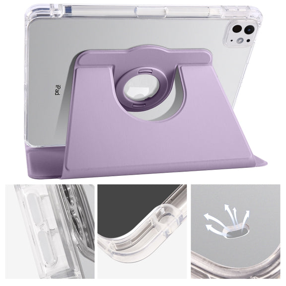 For iPad Pro 11 2024 Clear Acrylic 360 Rotation Detachable Leather Tablet Case(Light Purple)