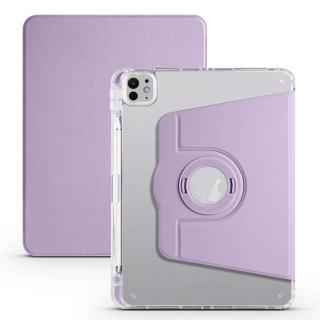 For iPad Pro 11 2024 Clear Acrylic 360 Rotation Detachable Leather Tablet Case(Light Purple)
