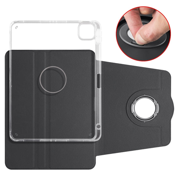For iPad Pro 13 2024 Clear Acrylic 360 Rotation Detachable Leather Tablet Case(Black)