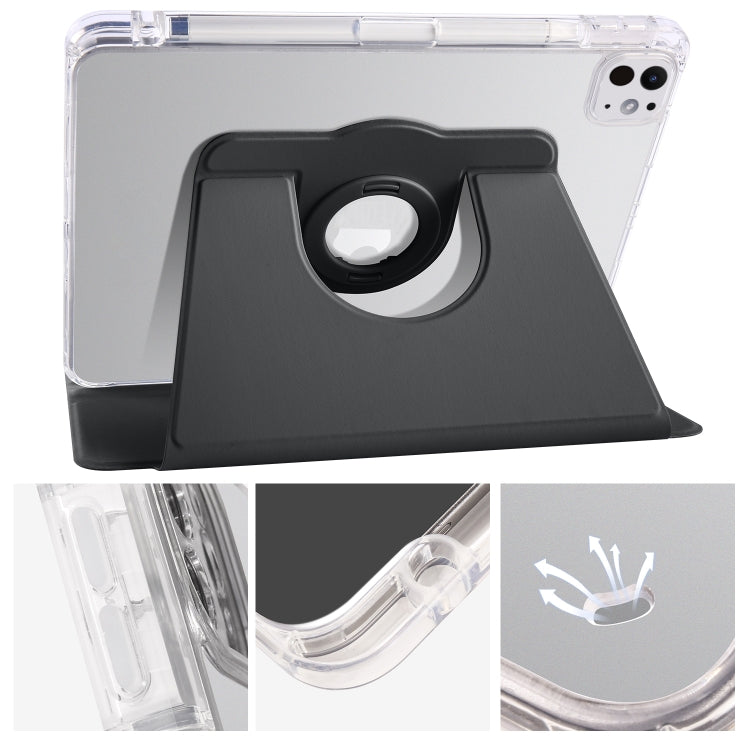 For iPad Pro 13 2024 Clear Acrylic 360 Rotation Detachable Leather Tablet Case(Black)