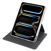 For iPad Pro 13 2024 Clear Acrylic 360 Rotation Detachable Leather Tablet Case(Black)