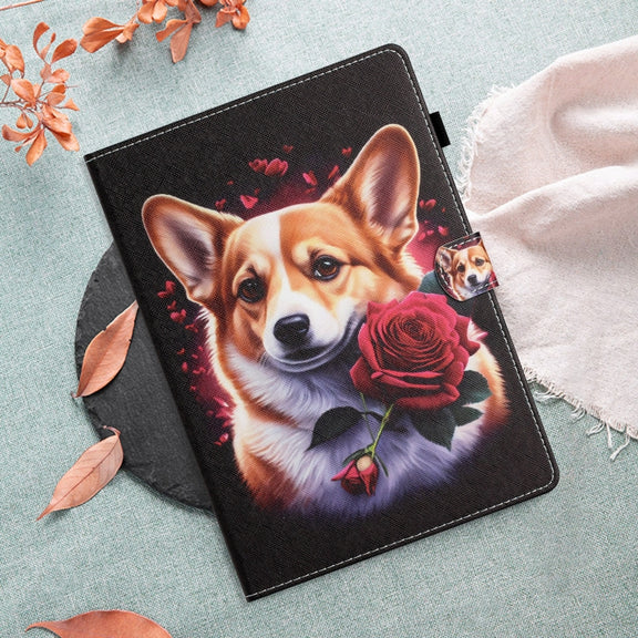 For Amazon Kindle Fire Max 11 Coloured Drawing Stitching Smart Leather Tablet Case(Corgi)