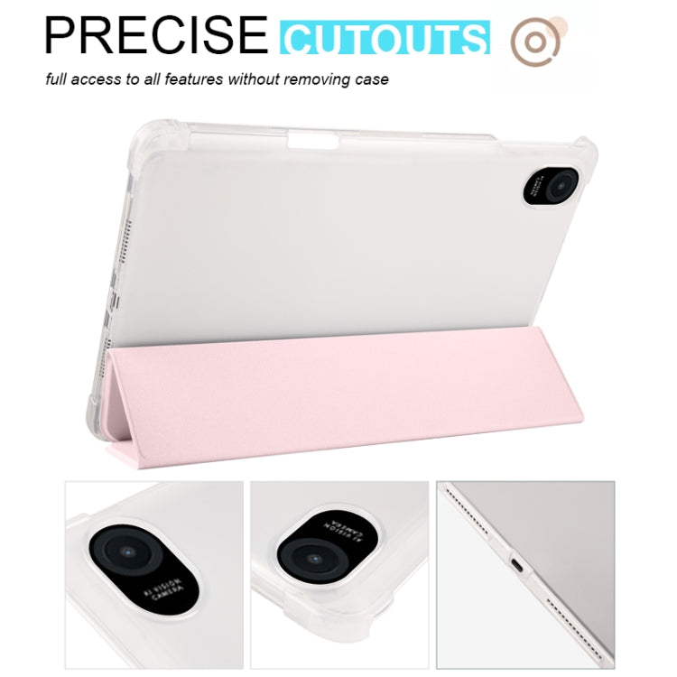 For Honor Pad 8 3-folding Transparent TPU Smart Leather Tablet Case(Ice Pink)