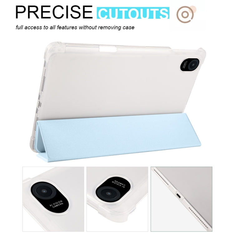 For Honor Pad 8 3-folding Transparent TPU Smart Leather Tablet Case(Ice Blue)