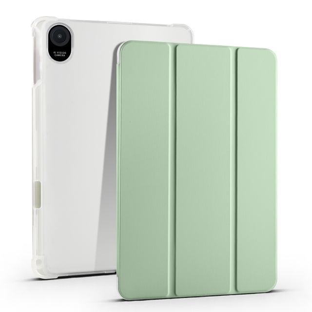 For Honor Pad 8 3-folding Transparent TPU Smart Leather Tablet Case(Matcha Green)