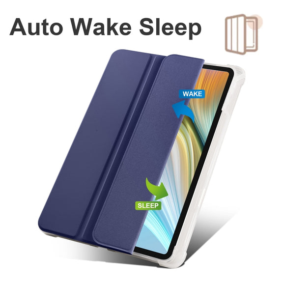 For Honor Pad 8 3-folding Transparent TPU Smart Leather Tablet Case(Dark Blue)