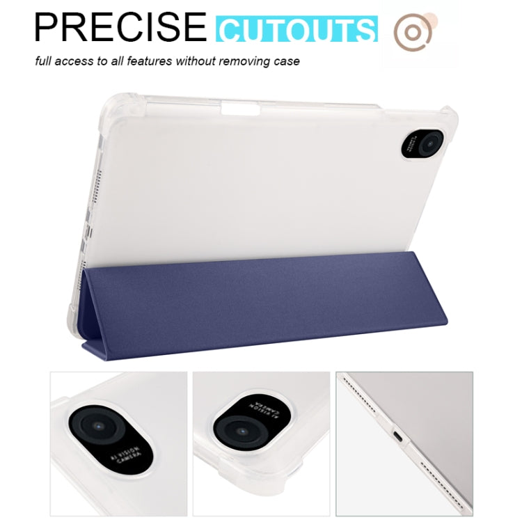 For Honor Pad 8 3-folding Transparent TPU Smart Leather Tablet Case(Dark Blue)