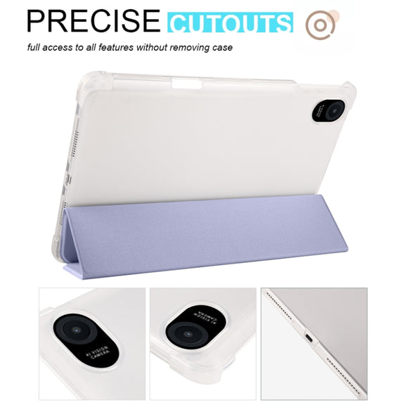 For Honor Pad 8 3-folding Transparent TPU Smart Leather Tablet Case(Purple)