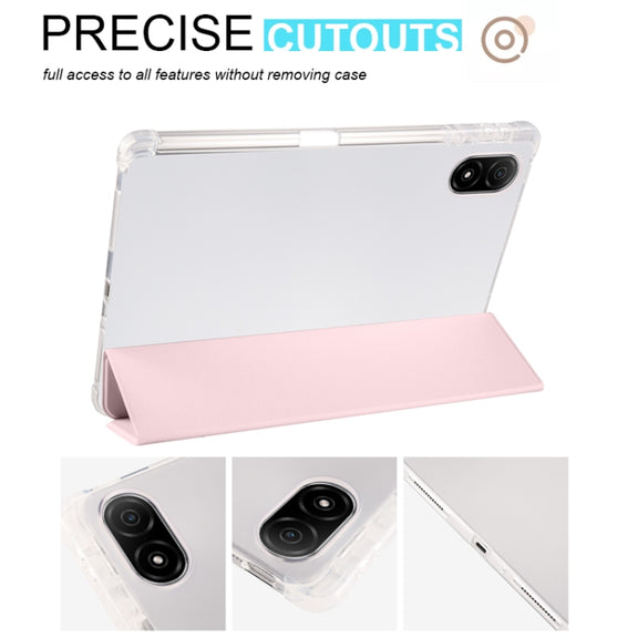 For Honor Pad V8 Pro 3-folding Transparent TPU Smart Leather Tablet Case(Ice Pink)