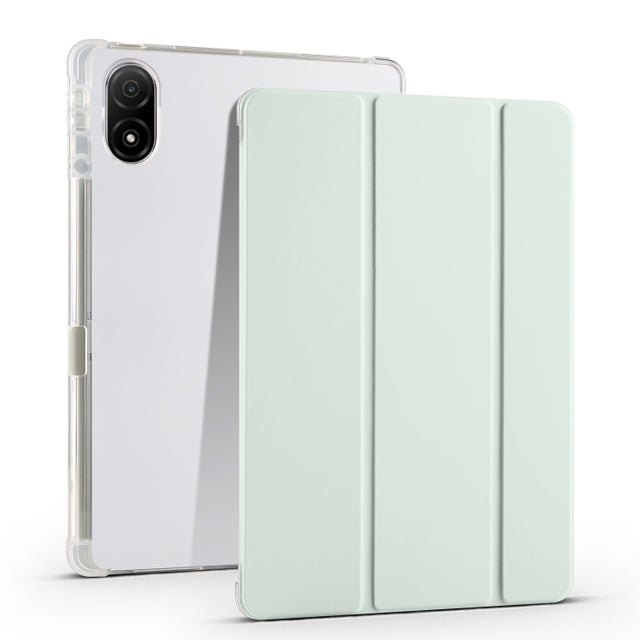 For Honor Pad V8 Pro 3-folding Transparent TPU Smart Leather Tablet Case(Light Green)