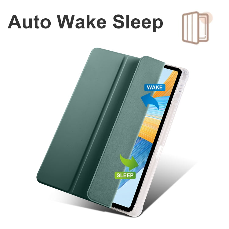 For Honor Pad V8 Pro 3-folding Transparent TPU Smart Leather Tablet Case(Green)