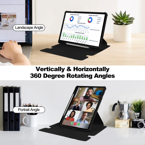 For Samsung Galaxy Tab S9 360 Rotation Transparent Smart Leather Case(Black)