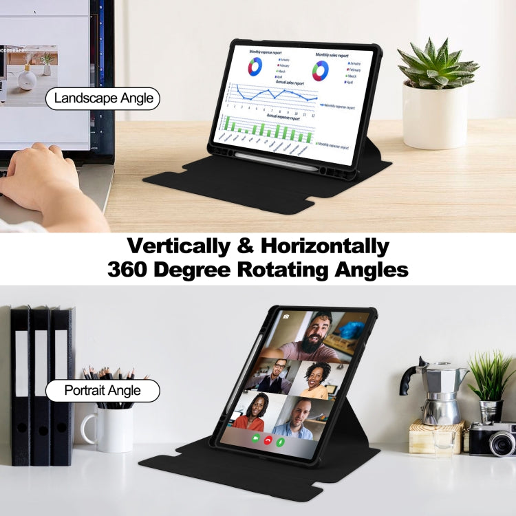 For Samsung Galaxy Tab S9 360 Rotation Transparent Smart Leather Case(Black)
