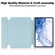 For Samsung Galaxy Tab S9 360 Rotation Transparent Smart Leather Case(Sky Blue)