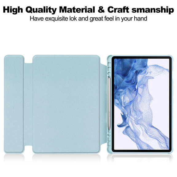 For Samsung Galaxy Tab S9 360 Rotation Transparent Smart Leather Case(Sky Blue)