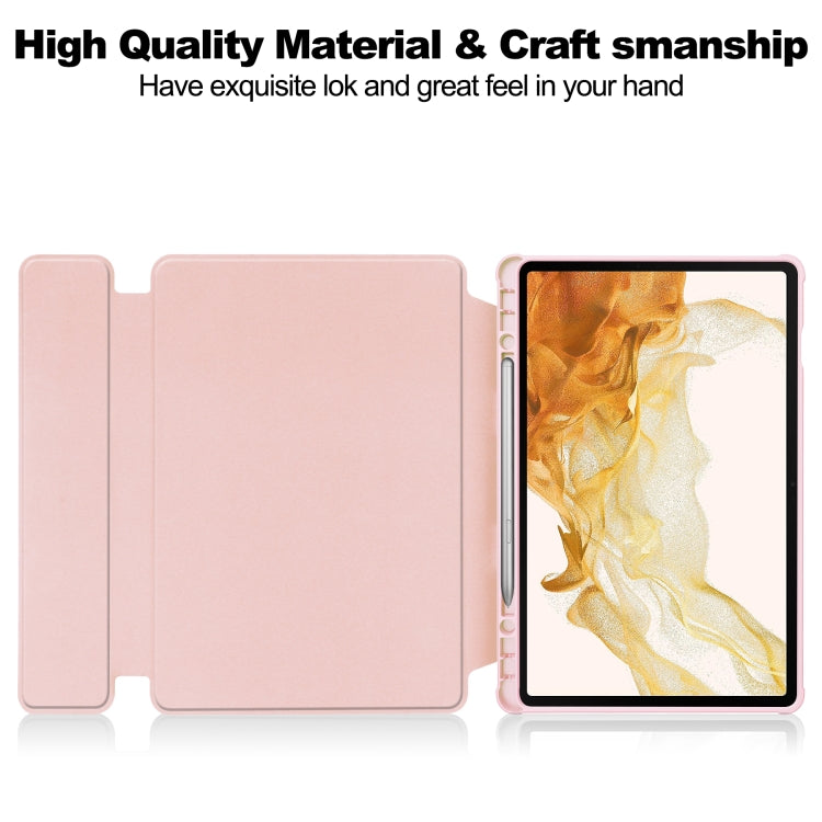 For Samsung Galaxy Tab S9+ 360 Rotation Transparent Smart Leather Case(Pink)
