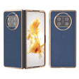 For Huawei Mate X3 Electroplating Genuine Leather + PC Litchi Texture Phone Case(Blue) - Huawei Cases by PMC TechLife | Online Shopping South Africa | PMC TechLife | Buy Now Pay Later Mobicred