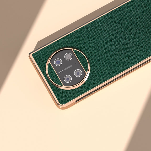 For Huawei Mate X3 Electroplating Cross Texture Genuine Leather Phone Case(Green)