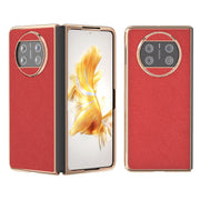 For Huawei Mate X3 Electroplating Cross Texture Genuine Leather Phone Case(Red)